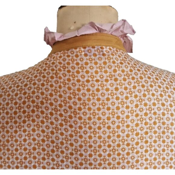 Cute ruffled Penguin pink and tan geometric print button down cotton shirt top - Picture 10 of 11